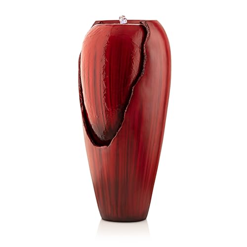 DIG100XS-RD | 33"H Outdoor Vintage Cascading Antique Jar Water Fountain with LED Lights — Garden, Patio & Yard Décor — Red Finish