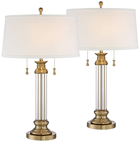 Rolland 30" Large Table Lamps Set of 2 Gold Brass Glass Antique (2 Count)