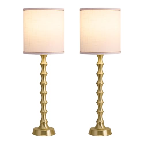 30.5" Gold Buffet Table Lamps Set of 2 with White Lampshade (2 Count)