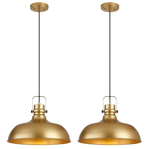 Gold Farmhouse Pendant Lights for Kitchen Island 16 Inch (2 Count)