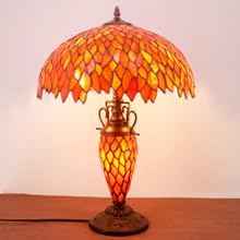 WERFACTORY Tiffany Style Table Lamp Red Stained Glass Wisteria Mather-Daughter Vase Lamp 16X16X24 Inch Antique Desk Reading Light Decor Bedroom Living Room Home Office S523R Series
