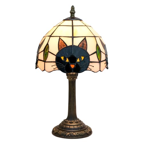 Tiffany Style Black Cat Stained Glass Table Lamp Cute Small Quirky Table Lamp Bedroom Bedside lamp Living Room Dining Room Office Decoration Desk lamp Home Decoration Creative Gift Scene Props