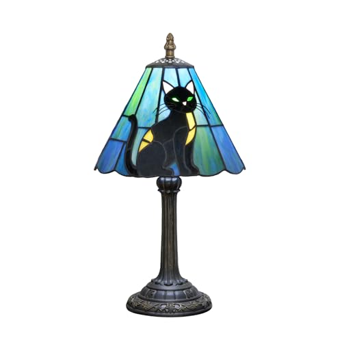 Tiffany Style Stained Glass Table Lamp Black Cat Small Table Lamp Bedroom Bedside Lamp Living Room Dining Room Office Decoration Desk Lamp Home Decoration Halloween Christmas Gift