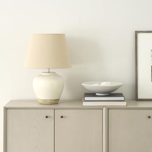 Home 20" Two Tone White and Tan Glossy Ceramic Table Lamp