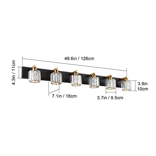 Bathroom Light Fixtures Crystal Vanity Light Black and Gold 6 Lights Vanity Lighting Fixtures