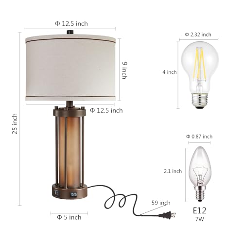Farmhouse Table Lamps for Living Room with USB C+A Ports