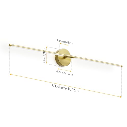 40In Modern Gold Bathroom Sconce Vanity Light Over Mirror Hardwired 3000K Bathroom Light Fixture 360° Rotatable for Bedroom Living Room