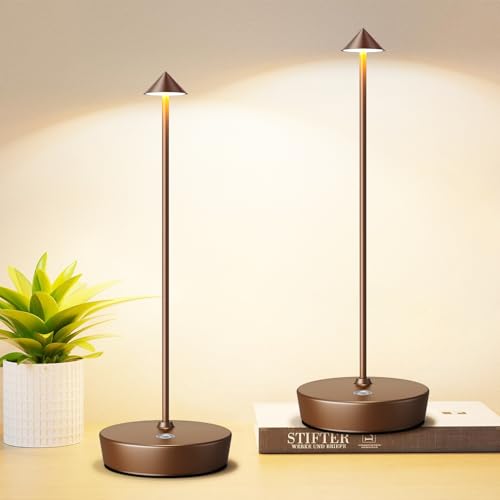 2P Cordless Rechargeable Led Table Lamp Battery Operated Light Coffee
