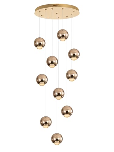 10 Light LED Staircase Gold Chandelier Crystal Ceiling Lights Large Chandeliers for High Ceilings