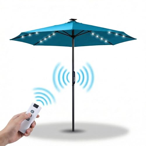 10FT Motorized Patio Umbrella with Solar LED Lights