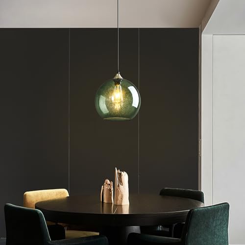 Gray Green Glass Pendant Lights Kitchen Island Lighting Globe Pendant Light Fixtures Modern Pendant Lighting for Kitchen Island Bedroom Living Dining Room Light Fixture (2 Count)