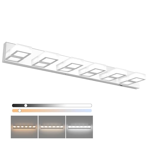 Modern Chrome Bathroom Vanity Lights 5 Color Temperature Dimmable Acrylic Modern LED Bathroom Vanity Lighting Fixtures Chrome 40.4inch