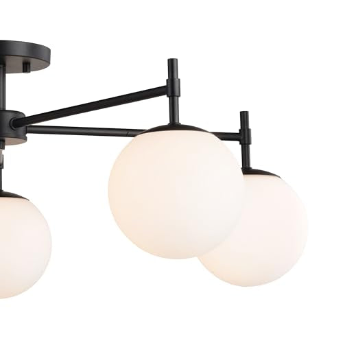 Armitage 32 in W Matte Black Semi Flush Mount Ceiling Light Fixture White Glass Globe Shade