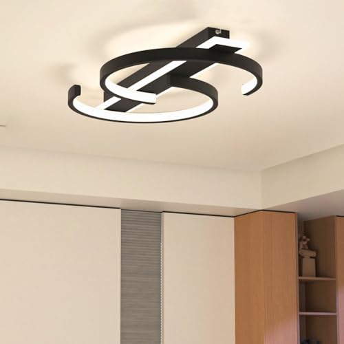 LED Ceiling Light 2 Rings Black Modern Ceiling lamp 35W Flush Mount Ceiling Light with Remote 3000