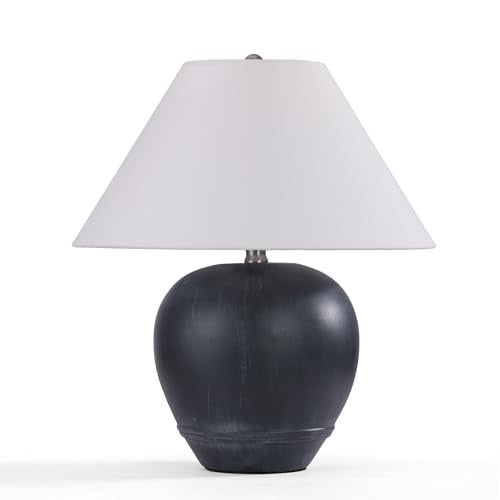 21'' Medium Size Black Glossy Ceramic Base Ceramic Basin Table Lamp for Bedroom