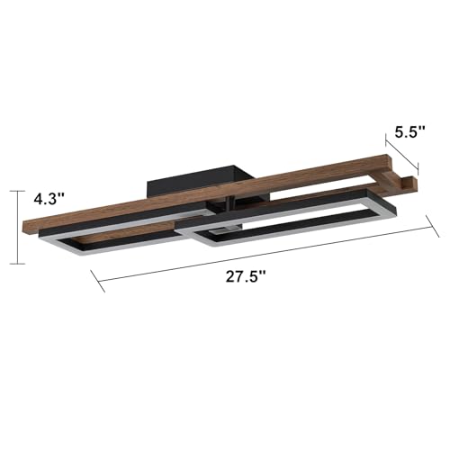 27.5" LED Modern Ceiling Lights Wooden Square Rectangular Lamp Fixture Wood