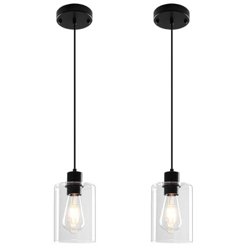 2 Pack Glass Pendant Lights Kitchen Island Black Hanging Light Fixtures