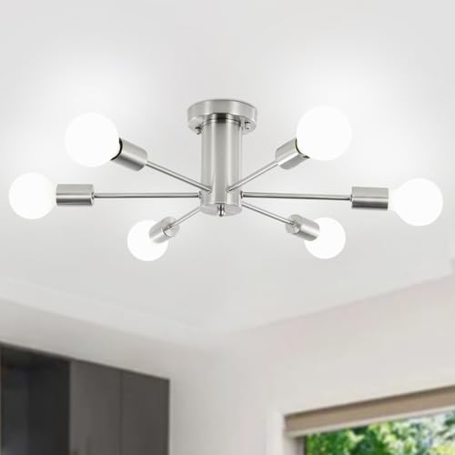 Kitchen Light Fixtures 6 Lights Ceiling Lights Fixture Nickel Modern Semi Flush Mount Lighting Sputnik Chandelier for Bedroom Dining Room Hallway