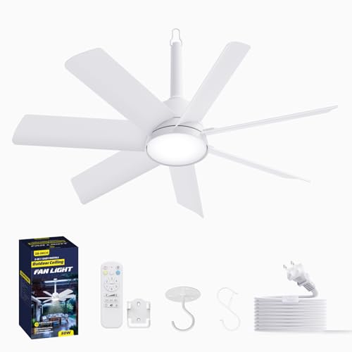 Outdoor Gazebo Ceiling Fan with Light and Remote (White / 28 Inch)