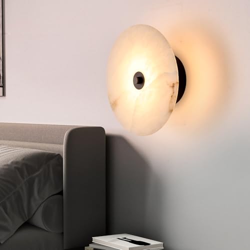 9.84 Inch Round Natural Alabaster Wall Sconce Marble Stone Light Decor for Wall
