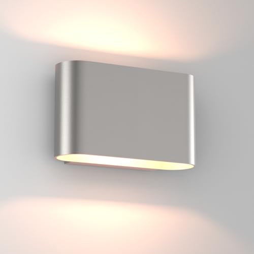 Nickel LED Wall Sconces 1 Pack Indoor Modern Wall Lights Hardwired Up and Down Interior Wall Mount Light for Living Room Bedroom Hallway Warm White 3000K