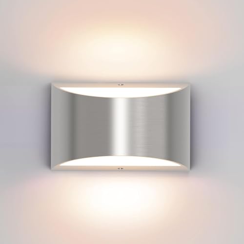 Nickel Modern LED Wall Sconce Hardwired Indoor Wall Lights 1 Pack Up and Down Wall Mount Light for Living Room Bedroom Hallway Corridor Conservatory Warm White 3000K