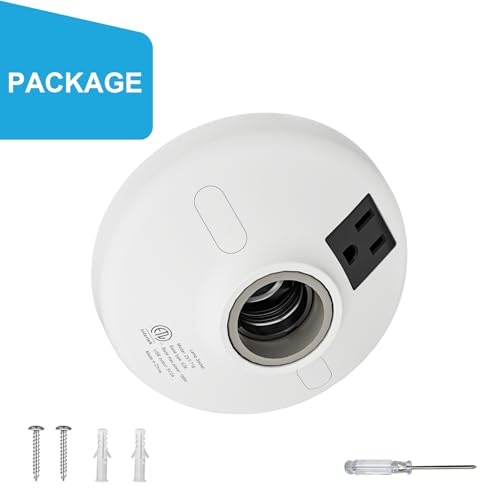 3-in-1 Light Socket Adapter with USB (5V/2A) & Outlet - E26/E27 Bulb to Power Outlet Converter, USB Charger Port, 3-Prong US Plug for Cameras, Projectors, Smart Devices