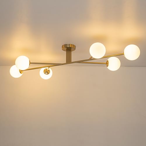 6 Light Gold Sputnik Semi Flush Mount Ceiling Light Chandeliers