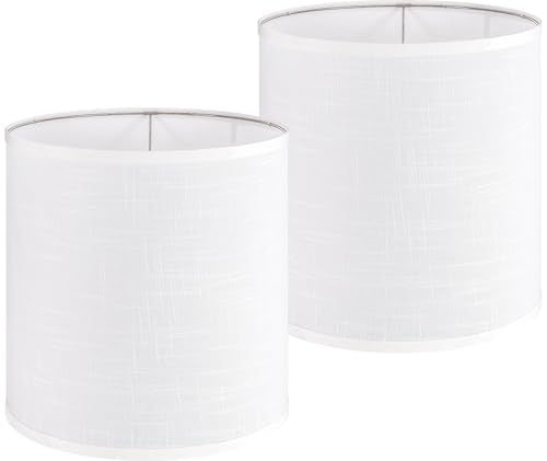 Large Tall Drum Lamp Shade Set of 2 White Linen Lampshades for Floor Lamps and Table Lamps 14 x 14 x 15 Inch