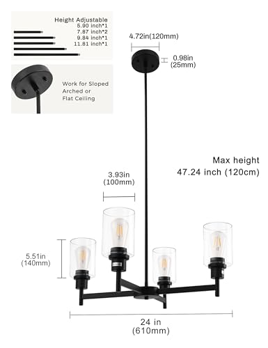 4 Light Black Chandelier for Dining Room Light Fixture
