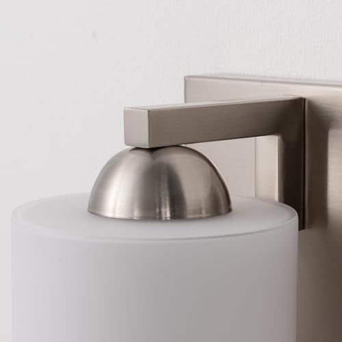 3 Light Brushed Nickel Bathroom Vanity Light with White Glass Shades