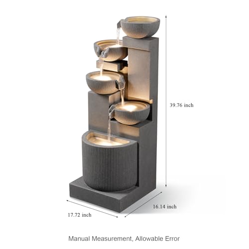 39.76” H 5 Tiers Cascading Bowls Outdoor Water Fountain Made with Eco