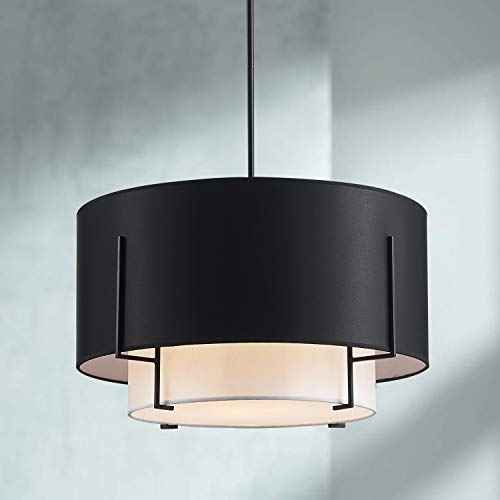Saint Mossi 4-Lights Modern Fabric Chandelier for Dining Room, Black Farmhouse Chandelier Light Fixture Merged with Drum Style,Black Pendant Light Fixtures,H12 x D20,Down Rod Adjustable