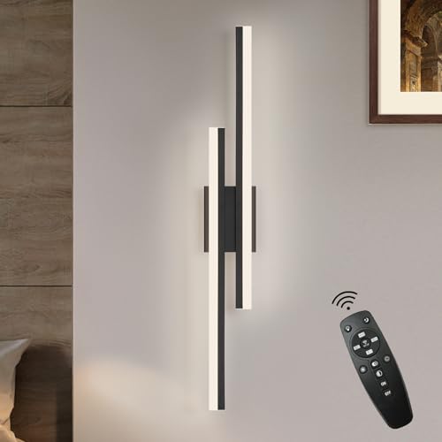 LED Wall Sconce Black Modern Remote Wall Light Fixtures for Living Room