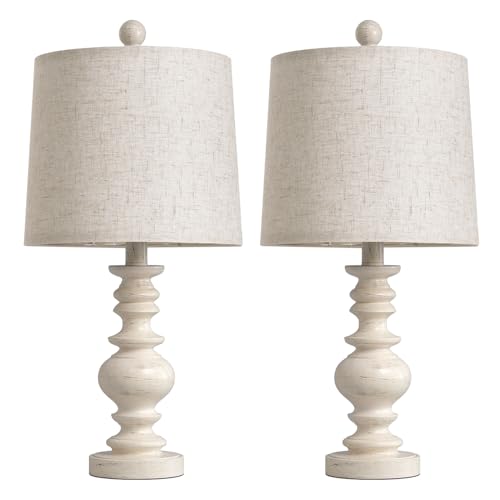 Tradition 20.5" Rustic Table Lamp Set of 2 for Living Room Farmhouse Bedside Desk Lamps Bedroom Nightstand Vintage Lamps Linen Washed（Suitable for Decorating Small Areas） (2 Count)