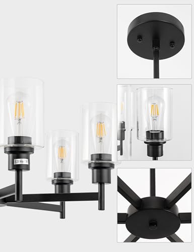 6 Light Black Chandelier for Dining Room Light Fixture