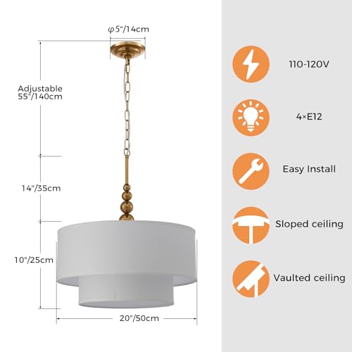 Lighting White Double Drum Chandelier