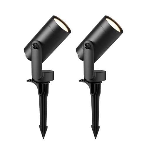6W Low Voltage LED Flood Lights 2PK 12V AC Landscape Spotlights 260 Lumens 3000K Warm White Outdoor Accent Lights with Metal Stakes & Connectors for Garden Tree & Yard