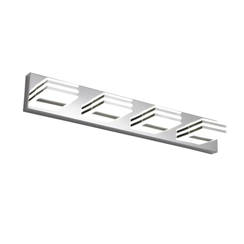 LED Vanity Lights for Bathroom 4 Light Bathroom Lamp over Vanity 27Inch Bathoom Mirror Light Fixtures Modern Bath Bar Lighting Chrome Vanity Lighting Fixtures 24W Restroom Light Fixture 6000K