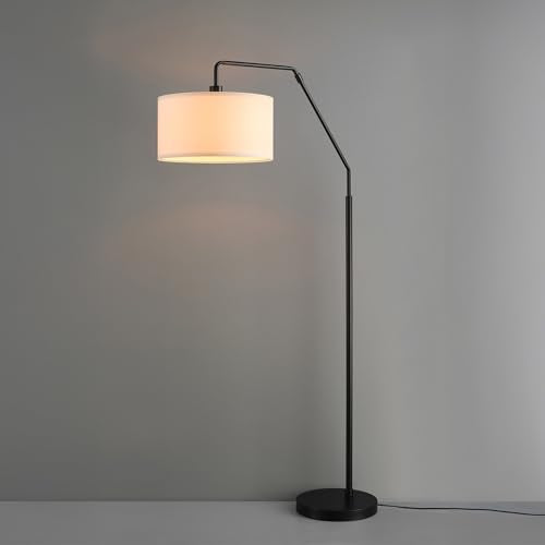 65" Matte Black Floor Lamp with White Fabric Shade