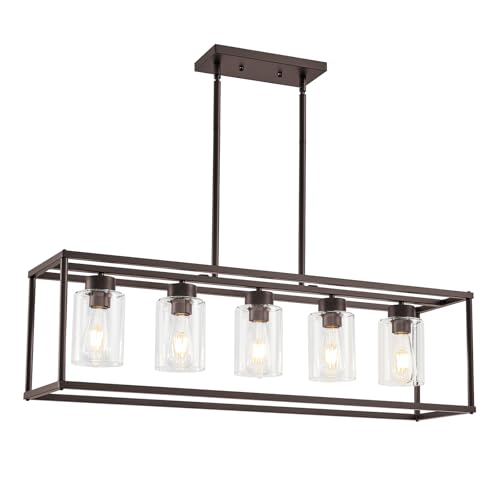 5 Light Oil Rubbed Bronze Dining Room Light Fixture Modern Farmhouse Chandelier Over Table Rectangle Kitchen Island Pendant Lighting Linear Chandelier Living Room Hanging Light Adjustable Height