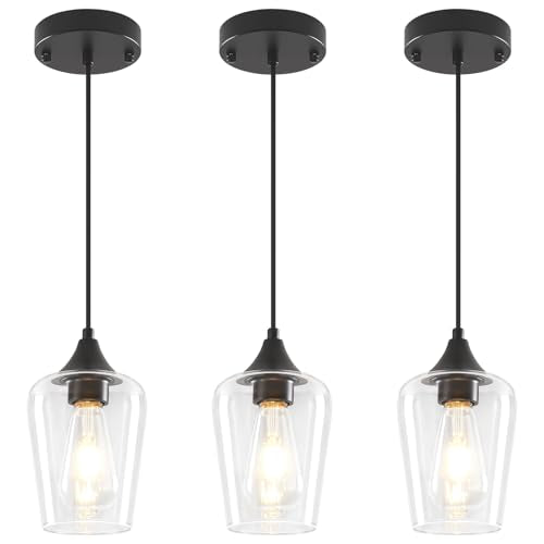 3 Pack Black Pendant Light Fixtures Modern Kitchen Lighting Over Island (3 Count)