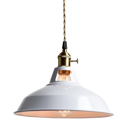 Industrial Kitchen Pendant Lights White Metal Barn Shade