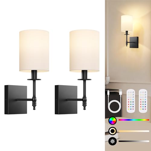 14 Inch Black Battery Operated Wall Sconces Set of 2 (2 Count)