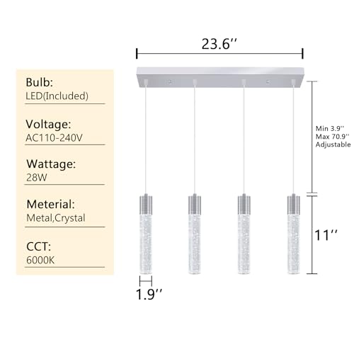 4 Lights Mini Crystal Pendant Light for Kitchen Island (4 Count)