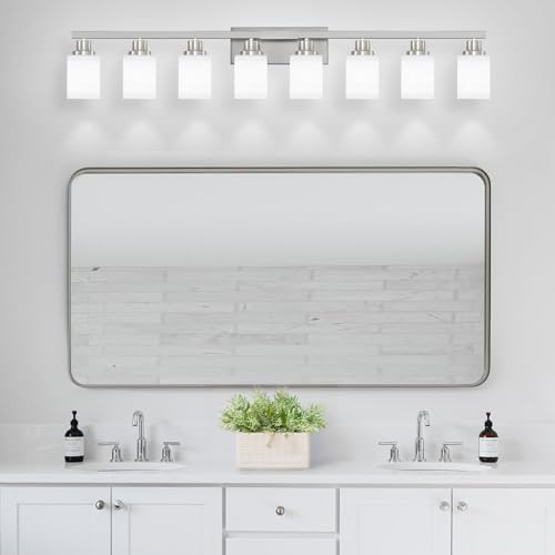 8 Light Bathroom Light Fixtures Brushed Nickel Vanity Light 52in (8 Count)