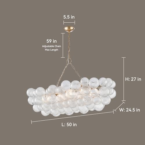 50 Inch Moden Gold Chandelier with 10 Bubble Lights
