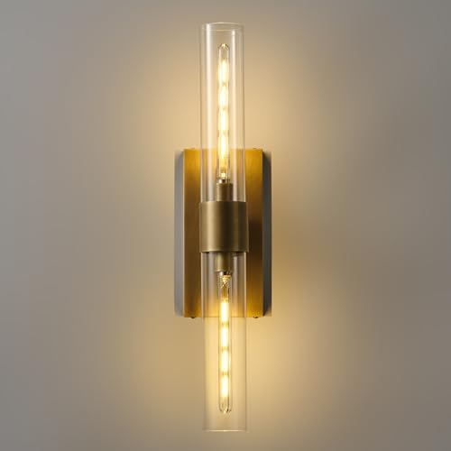 Bathroom Sconce Hardwired Brass Sconce with Glass Tube