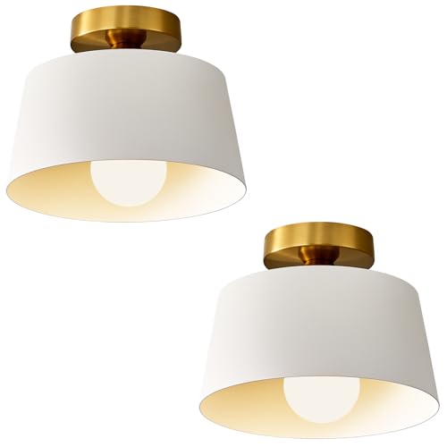 2 Pack White and Gold Modern Semi Flush Mount Ceiling Light Fxiture 10 in (2 Count)