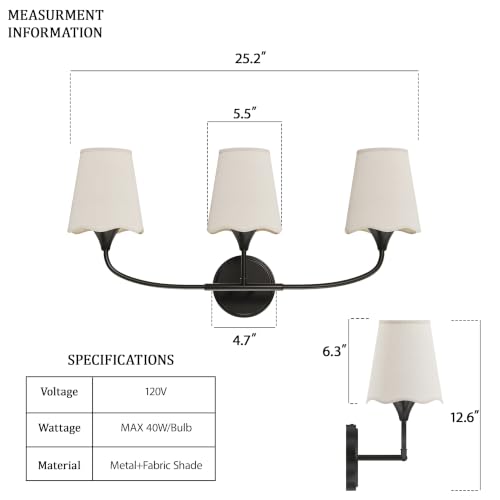 Black Bathroom Light Fixtures Over Mirror (Black / 3 Light)